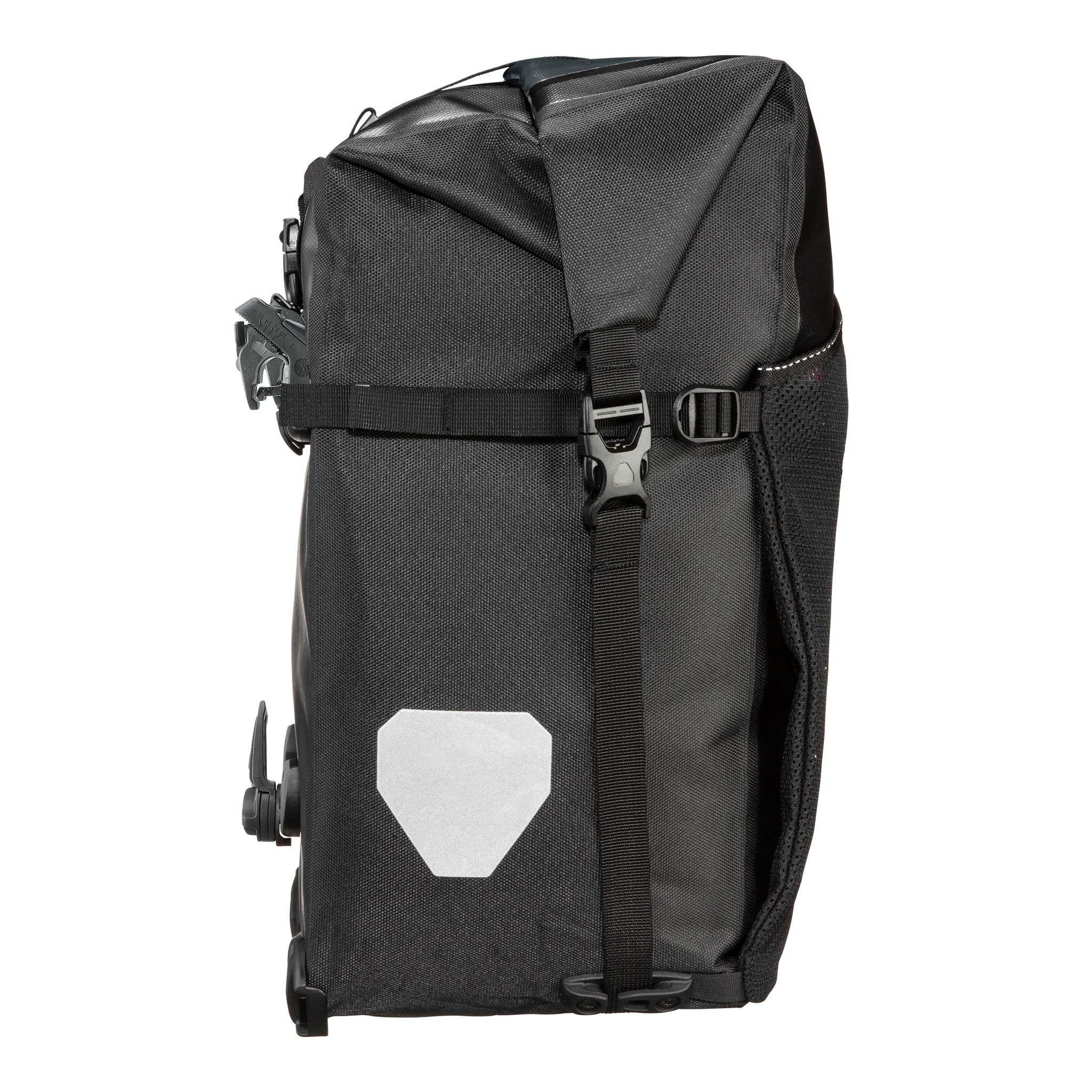 Side view of ORTLIEB Back-Roller XL QL2.2 in asphalt - black with reflective element and roll closure