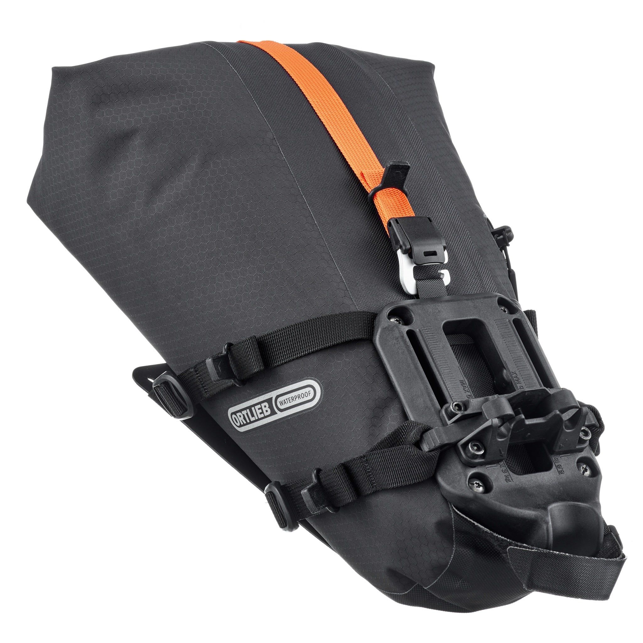 ORTLIEB Seat-Pack QR bike bag in black-matt side view with roll closure and mounting system