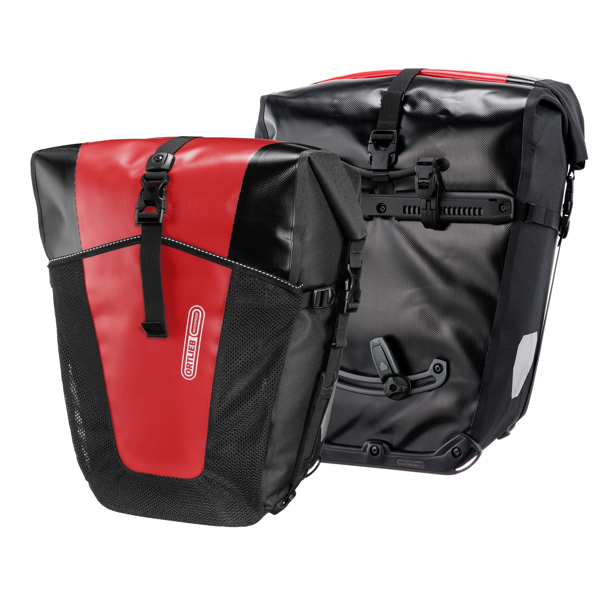 Pair of ORTLIEB Back-Roller XL QL2.2 bicycle bags in red-black with Quick-Lock system